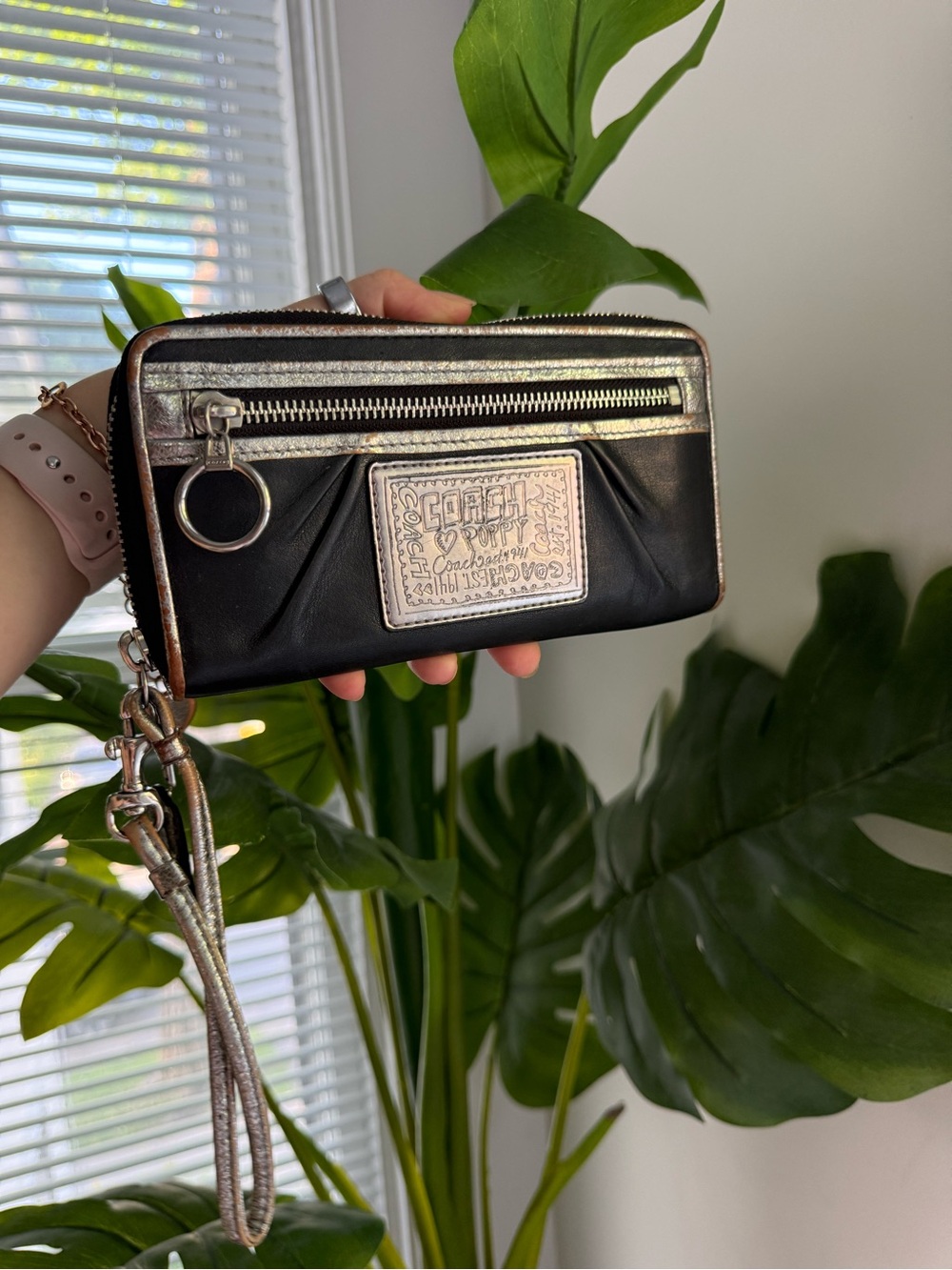 Coach Black and Metallic Wristlet Wallet